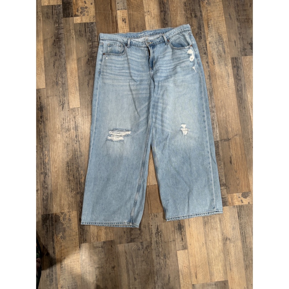 Old Navy Womens 16 Low-Rise Baggy Wide-Leg Distressed Light Wash Denim Jeans